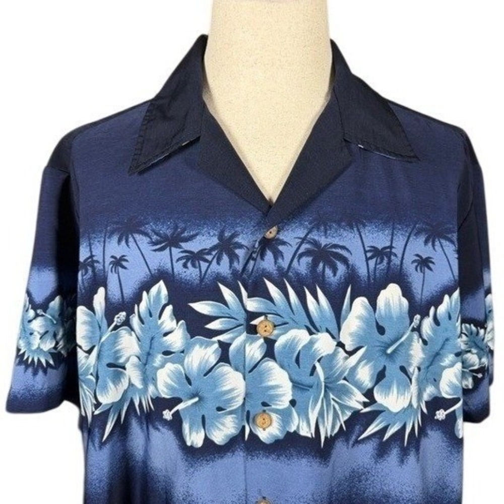 Kennington Ltd California Men XL Blue Tropical Hibiscus Palm Tree Hawaiian Shirt